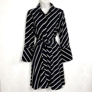 Banana Republic Black, white, tan, striped wrap dress